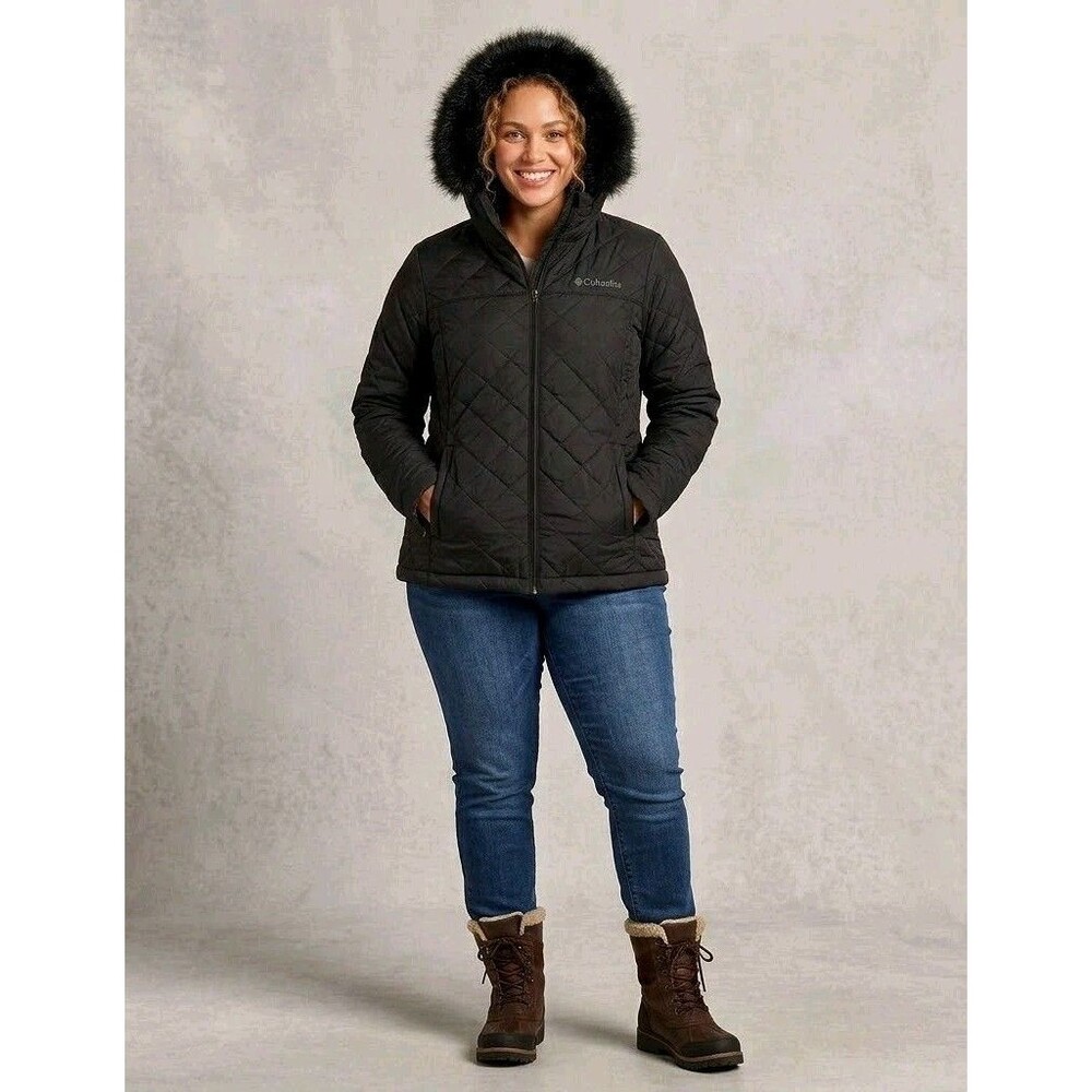 Columbia Womens 3X Black Quilted Faux Fur Lined Hooded Jacket Coat